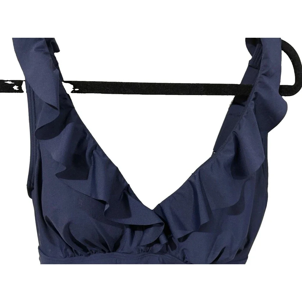 Women’s XL Navy Ruffled One Piece Swimsuit w/adjustable Straps - Picture 2 of 8